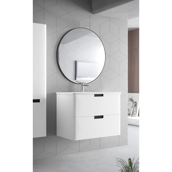 Mirrona SUNBOW Black Flat Round Wall Mirror - 24 inches