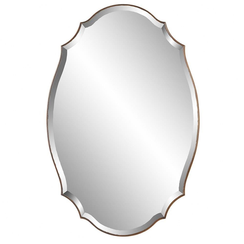 Antique Bronze and Gold Oval Wood Mirror, 42" Tall