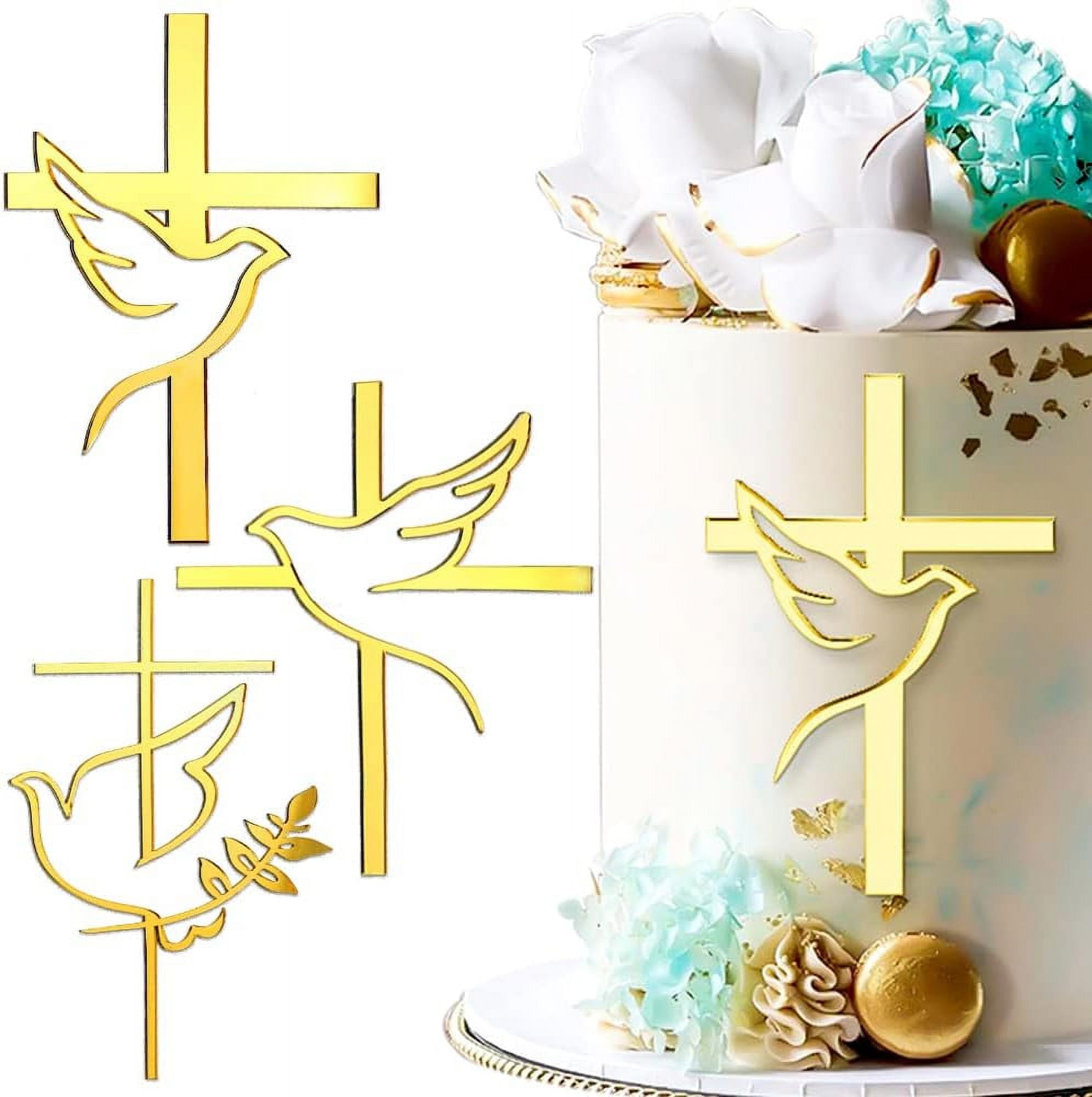 Mirror Acrylic Cake Topper Dove Cross Baptism, First Communion, Baby