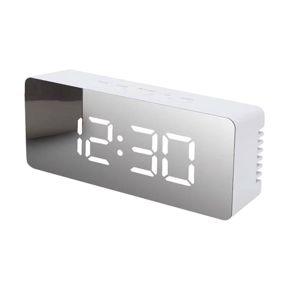 Mirror Alarm Clock with Auto Dimming, Compact Bedside Desk Clock, Dual Power USB Battery Operated