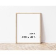 Mirror Art Acta Non Verba Motivational Inspirational Deeds Not Words Wall Art Print, Latin Quote Message, Motivational Home And Office Decor