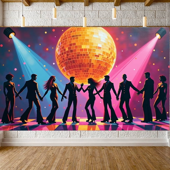 Mirror Ball Design Disco Party Banner Colorful Lights Party Banner Shiny Disco Retro Dance Party Banner for Disco Party Dance Event Retro Celebration