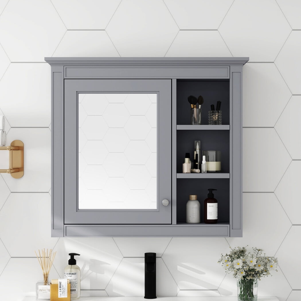 Mirror Bathroom Medicine Cabinet, Bathroom Wall Storage Cabinet with Shelves, Mirrored Bathroom ...