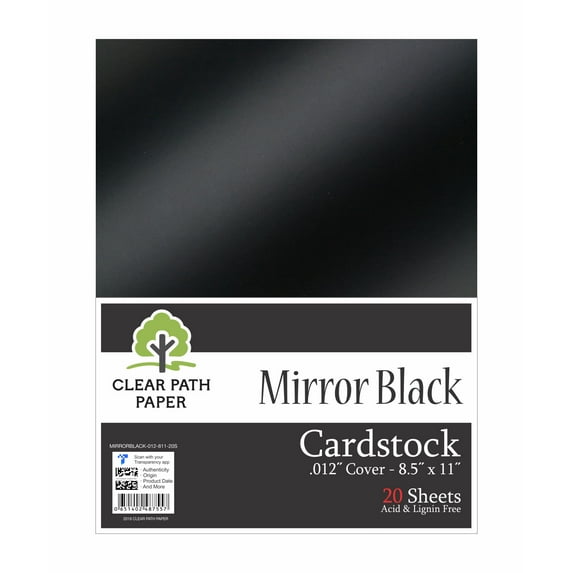 Mirror Black Cardstock - 8.5 x 11 inch - .012" Thick - 20 Sheets - Clear Path Paper