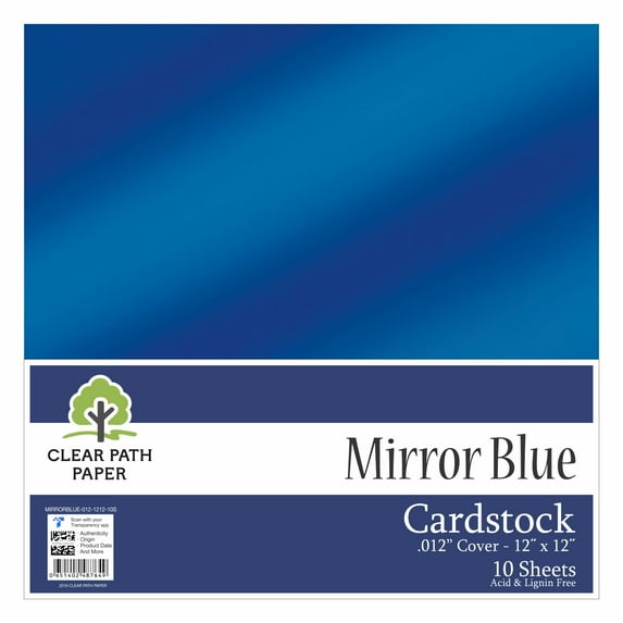 Mirror Blue Cardstock - 12 x 12 inch - .012" Thick - 10 Sheets - Clear Path Paper