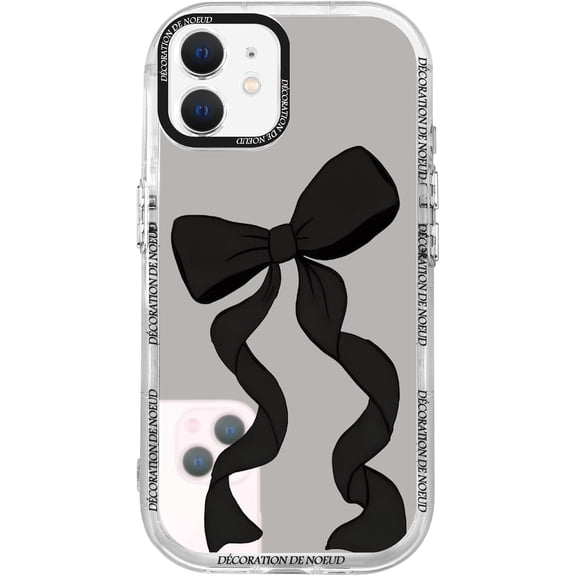 Mirror Bow Case for iPhone 12 Kawaii Cute Mirror Bow Love Heart Pattern Phone Case for Girls Women, Black Ribbon Aesthetic Soft TPU Funda Cover for iPhone 12 6.1 Inch