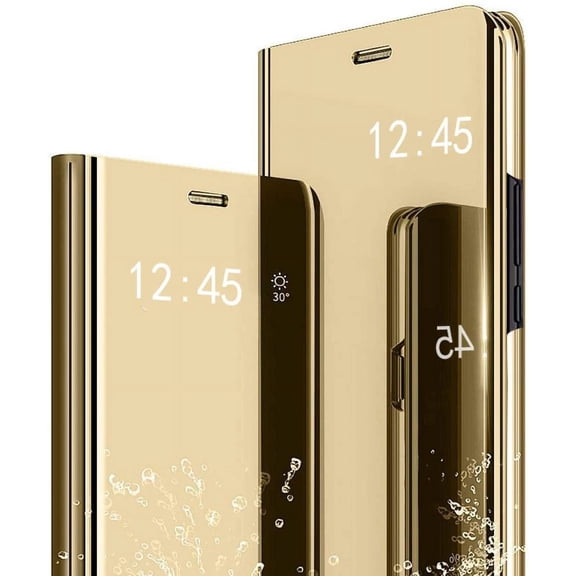 Mirror Case for Samsung Galaxy M33, Luxury View Smart Display Case Ultra Thin Support Wireless Charging Phone Cover for Samsung Galaxy M33 Golden