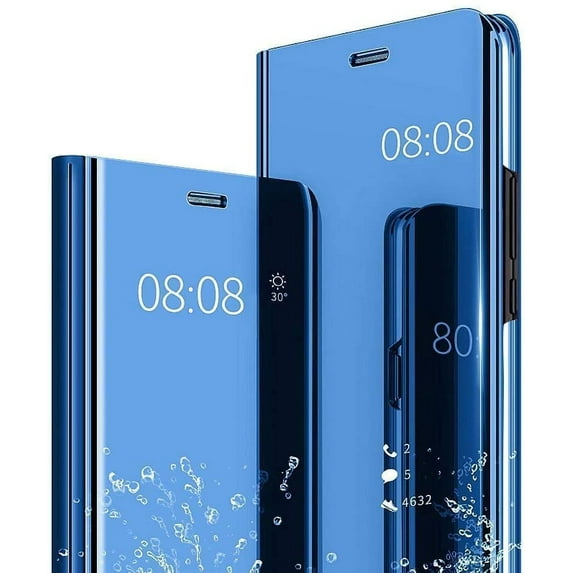 Mirror Case for Xiaomi Poco X4 GT with Kickstand, Luxury Clear View Smart Display Flip Case Ultra Thin with Wireless Charging Phone Cover for Xiaomi Poco X4 GT QH Blue