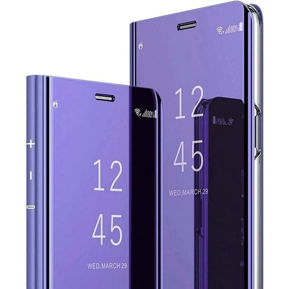 Mirror Case for Xiaomi Redmi Note 12 5G Support Wireless Charging, Clear Case for Xiaomi Poco X5, Smart View Cover Thin Ultra with Kickstand Flip Case for Mi Redmi Note 12 5G QH Purple