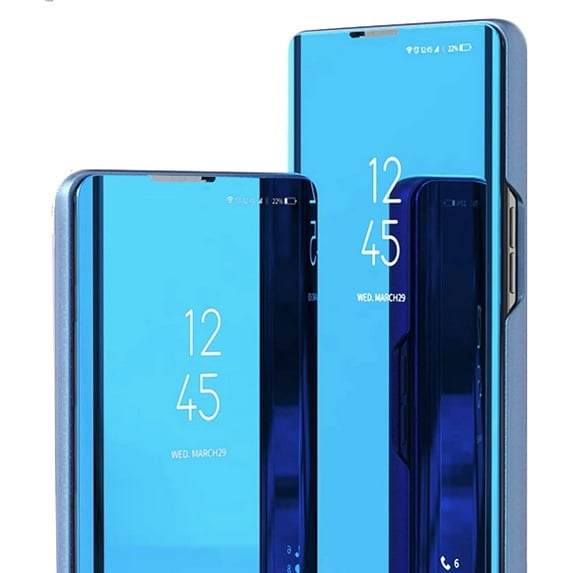 Mirror Case for Xiaomi 13 Pro Support Wireless Charging, Smart Clear View Cover Thin Ultra with Kickstand Flip Phone Case for Xiaomi 13 Pro QH Blue