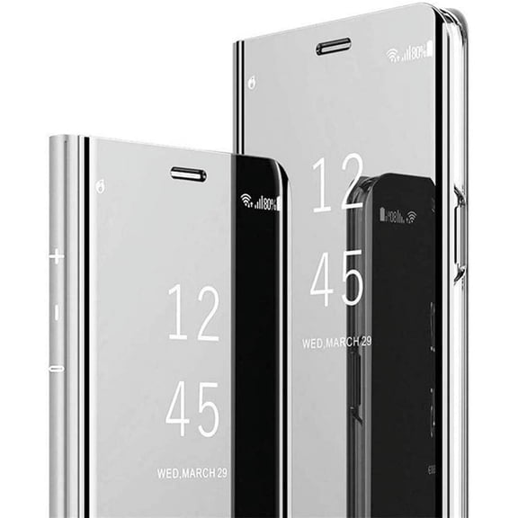 Mirror Case for Xiaomi Redmi 10C, Luxury View Smart Display Case Ultra Thin Support Wireless Charging Phone Cover for Xiaomi Redmi 10C Silver