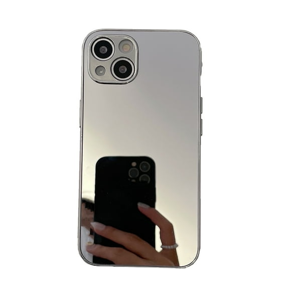 Mirror Case for iPhone 14 , Mirror for Girls Women Makeup, Cute Glossy Hard Mirror Back+Clear Soft TPU Bumper Slim Fit Anti-drop Shockproof Protective Case for iPhone 14,Silver