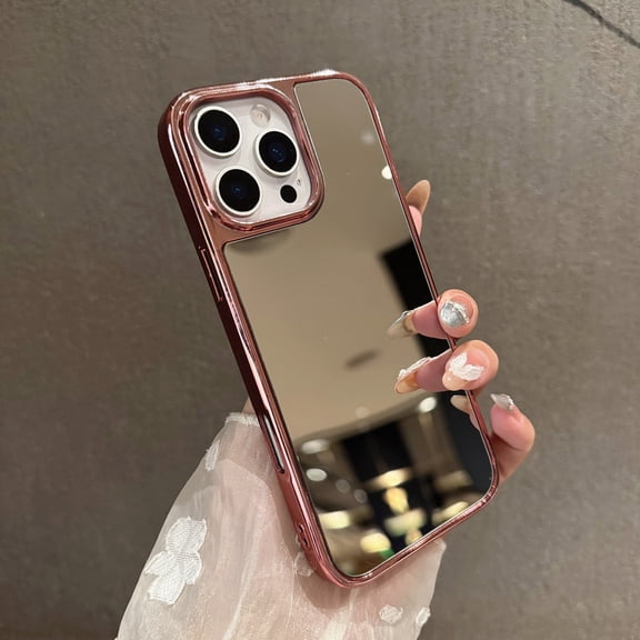 Mirror Case for iPhone 14 Pro Max, Mirror for Girls Women Makeup, Cute Glossy Hard Back Plating Edge Phone Bumper, Anti-Drop Shockproof Protective Phone Cover for iPhone 14 Pro Max, Pink