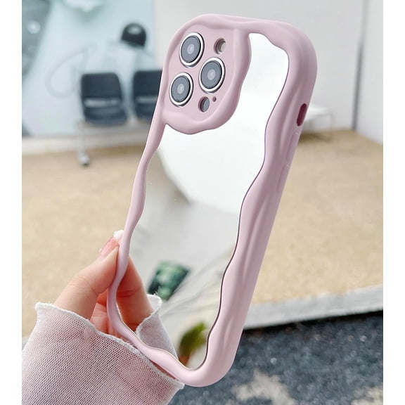 Mirror Case for iPhone 15 Pro Flexible Cute Candy Color Soft Silicone Shinny Makeup Mirror Women Girls Shockproof Protect Case for iPhone 15 Pro -Pink