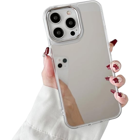 Mirror Case for iPhone 16 Pro Max, Mirror for Girls Women Makeup, Cute Glossy Hard Back+Clear Soft TPU Bumper Slim Fit Anti-Drop Shockproof Protective Case for iPhone 16 Pro Max