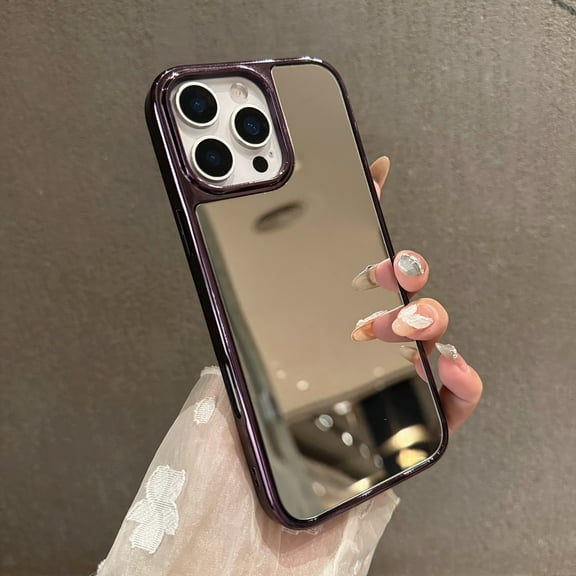 Mirror Case for iPhone 16 Pro Max, Mirror for Girls Women Makeup, Cute Glossy Hard Back Plating Edge Phone Bumper, Anti-Drop Shockproof Protective Phone Cover for iPhone 16 Pro Max, Purple