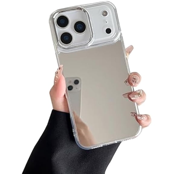 Mirror Case for iPhone 17 Pro Max, Mirror for Girls Women Makeup, Cute Glossy Hard Back+Clear Soft TPU Bumper Slim Fit Anti-Drop Shockproof Protective Case for iPhone 17 Pro Max