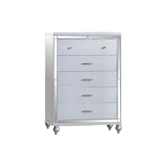 Mirror Chest of Drawers, Silver Wood Bedroom Dresser - Modern Storage Furniture with 6 Drawers, MDF Accent Chest for Living Room, Elegant Home Decor