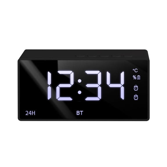 Mirror Clock Bluetooth Speaker with FM Radio, SD Card Slot, Dual Alarm, Temperature Display, 3W HD Sound, 10H Playtime, Compact Desktop Audio for Home Office Travel