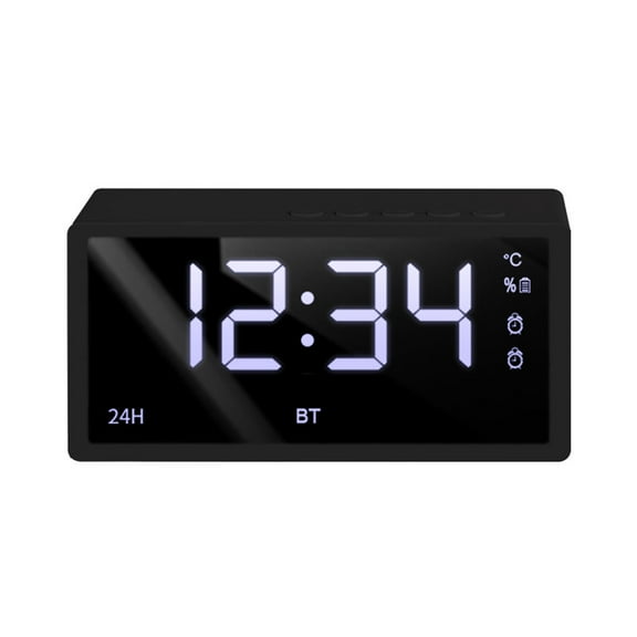 Mirror Clock Bluetooth Speaker with FM Radio, SD Card Slot, Dual Alarm, Temperature Display, 3W HD Sound, 10H Playtime, Compact Desktop Audio for Home Office Travel