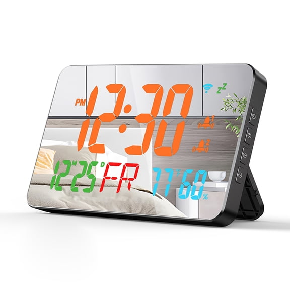 Mirror Clock Clock Tuya WiFi Desktop Clock Calendar Intelligent Thermometer Hygrometer with Digital LED Display Support WIFI Auto-Calibration/4-Level Adjustable Brightness/APP Remote View/High