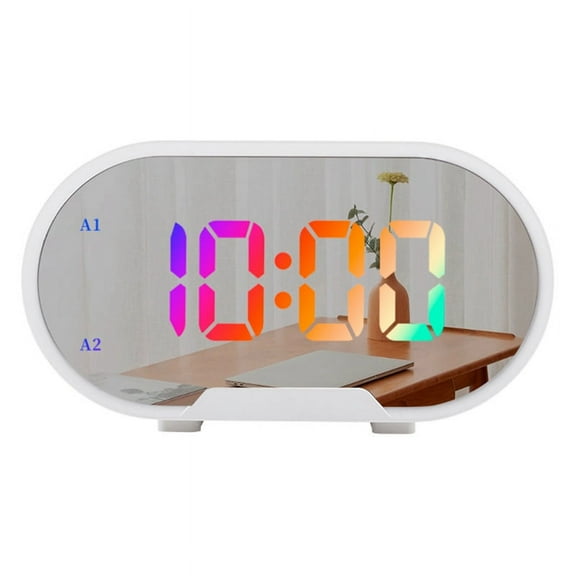 Mirror Clock, Digital Clock with USB Charging Port, LED Display, Brightness Adjustment, 12/24H Mode, Dual Alarm White
