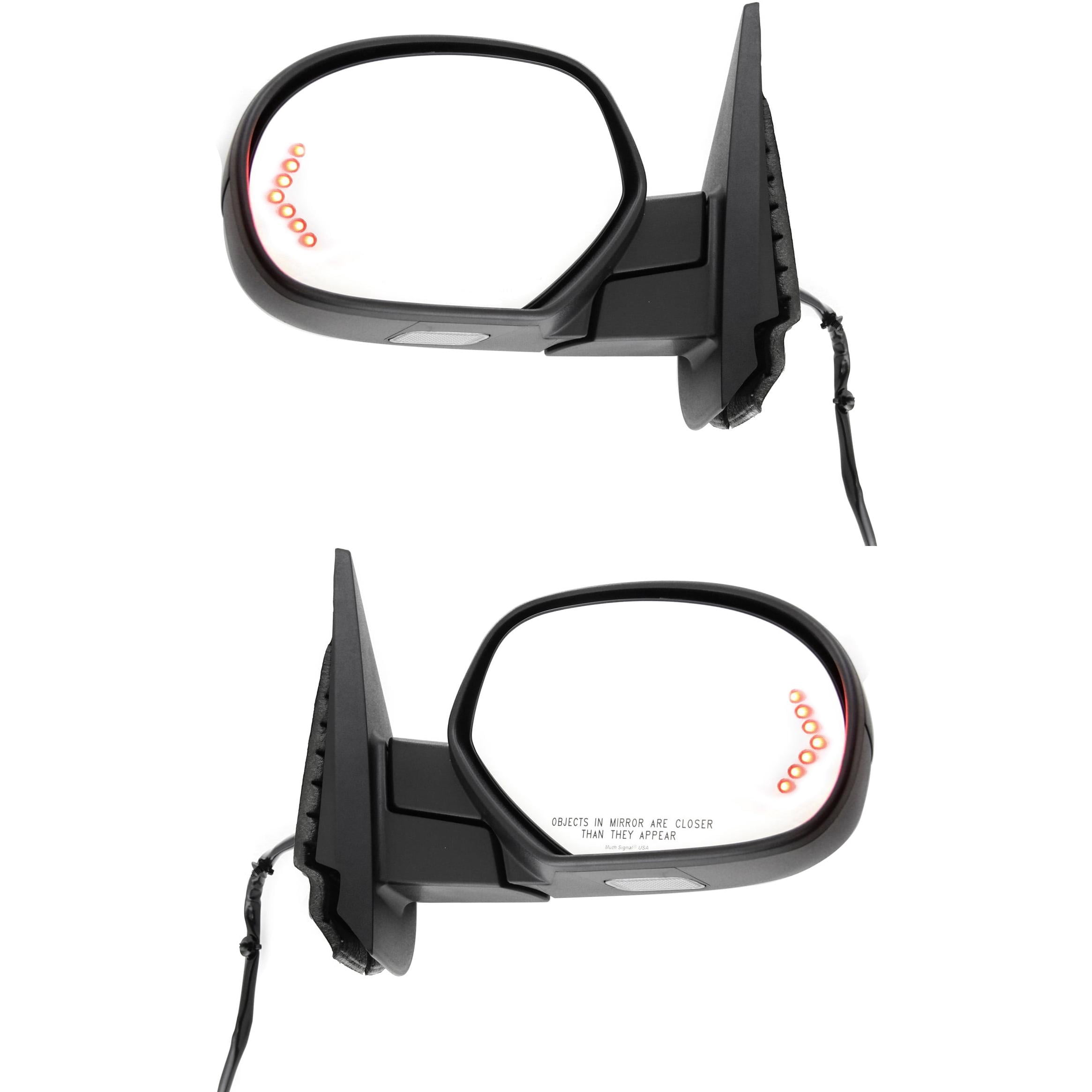 Mirror Compatible With 2007-2014 Chevrolet Tahoe 2007-2013 GMC Sierra 1500 SET of 2 Left Driver and Right Passenger Side Heated In-glass Signal Light 1 Paintable and Textured Black Cap