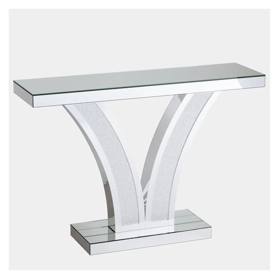 Mirror Console Table, Modern Entryway Table with Storage - V-Shaped Design, Shimmering Accent Table for Hallway, Foyer, Living Room