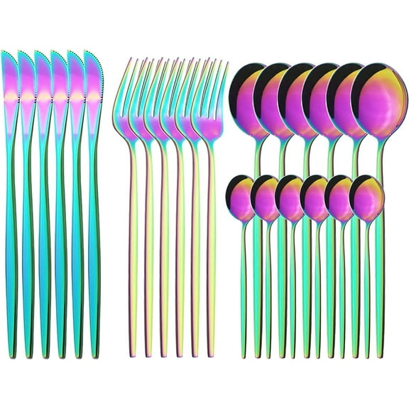 Mirror Cutlery Serving Set, 24-piece 18/0 Stainless Steel Silverware With Handle Simple & Modern Tableware For Home Party Restaurant Christmas Dinner, Service For 6