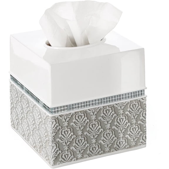 Mirror Damask Bathroom Cup - Electric Toothbrush and Toothpaste Holder for Bathroom, Gray & White Tooth Brush Holder Tumbler Cup for Toothbrushes, Toothpaste, Makeup Brushes or Rinsing