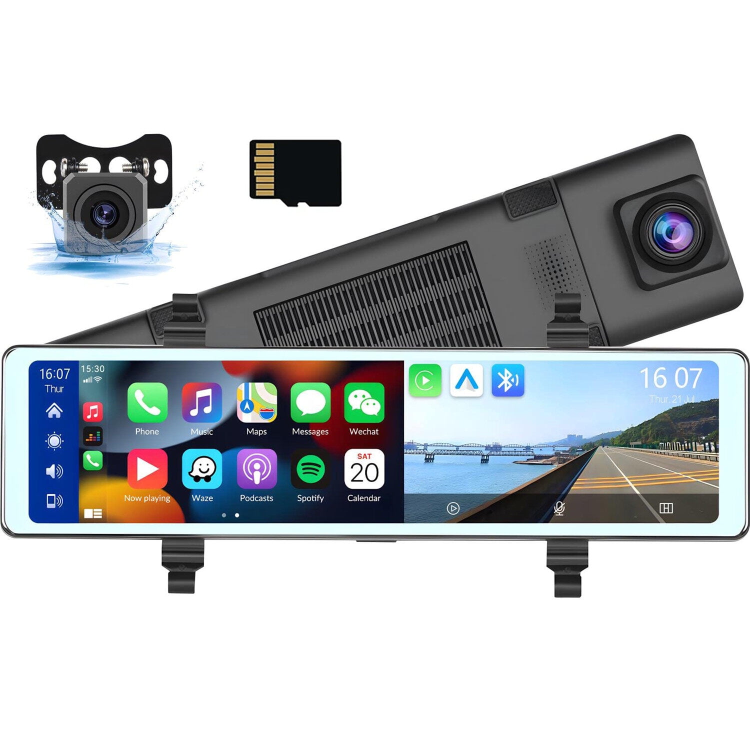 Mirror Dash Cam with Wireless Apple Carplay&Android Auto,11.26