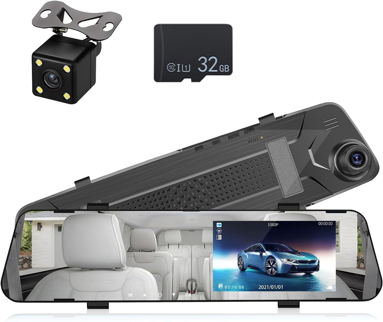 Mirror Dash Cam For Rear View Mirror 1080P Front And