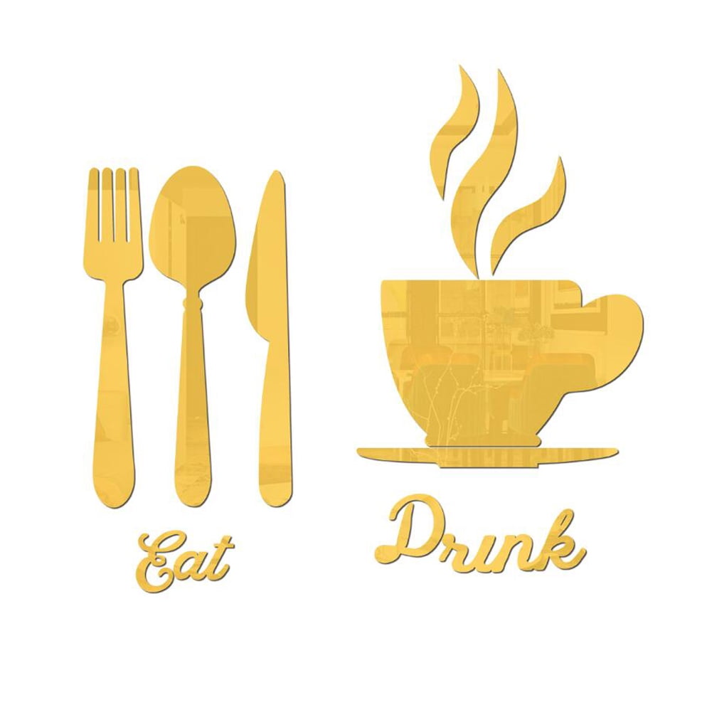 Mirror Decals Set Dining Room Tableware Mirror Wall Stickers Gold Art ...
