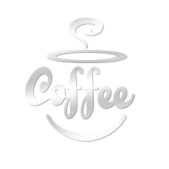 Mirror Decals Silver Coffee Shape Acrylic Self-Adhesive Stickers Mural Peel and Stick for Kitchen Dining Room Living Room Cafe Shop Decor
