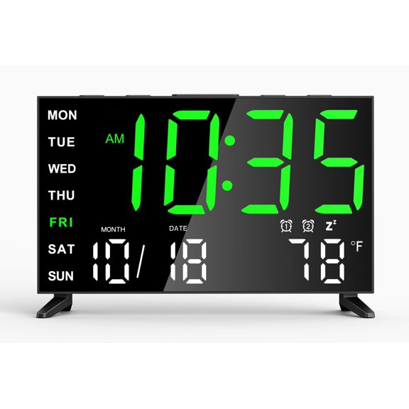 Mirror Digital Loud Alarm Clock with with Date,Indoor Temperature,USB Charging Port,Dimmer,Adjustable Volum,12/24H,Snooze,Dual Alarms (Weekday/Weekend),Perfect for Bedroom and Living Room