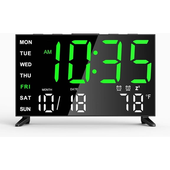 Mirror Digital Loud Alarm Clock with Date,Indoor Temperature,USB Charging Port,Dimmer,Adjustable Volum,12/24H,Snooze,Dual Alarms (Weekday/Weekend),Perfect for Bedroom and Living Room