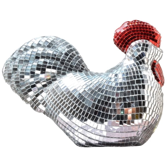 Jiibva Mirror Disco Ball Chicken Ornament Reflective Glass Figurine for Home Decor Festival and Disco Party Table Decor Sculptures Statue