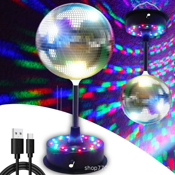 Mirror Disco Ball with Light Motor 6" Hanging Rotating Disco Ball Party Decor 5rpm with 3 Light Colors and 24 LED Hanging and Table 2 Use for Wedding Bar Club Band Stage Ktv Home Grad Birthday