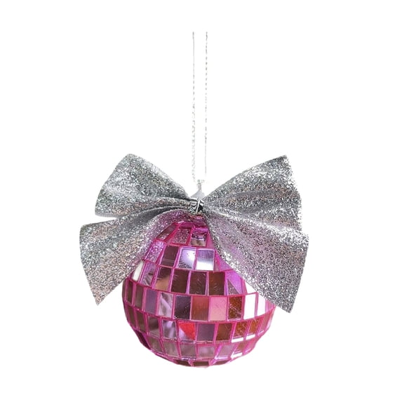 Mirror Disco Ball with Pink Bow Coquette Disco Ball Preppy Wall Decor Coquette Bow Decor for Bachelorette Party Birthday Party Banner for Bridal Wedding Party