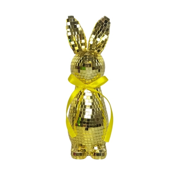 Mirror Easter Bunny Figurine Yellow Standing Rabbit Decoration for Home Shelf Tabletop Decor Shiny Festive Accent Lightweight Foam Material Great Easter Gifting Option