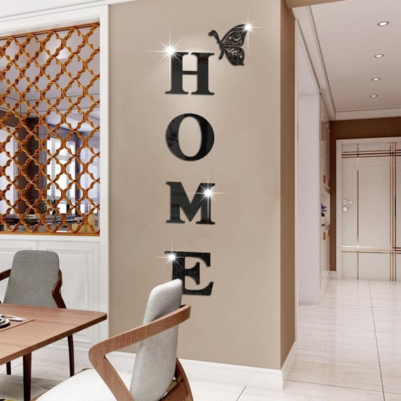 Mirror Effect Acrylic Wall Decal Stickers, 39.4x13.7 Inch Reflective Wall Decor Set for Living Room, Bedroom, Easy Peel & Stick Home Letter Signs