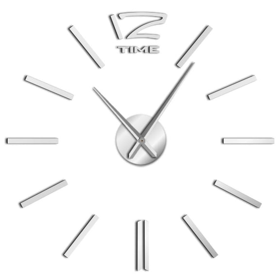 Mirror Effect DIY Wall Art Clock Kit Decoration Quartz Clock Battery Operated Personalized Clock Watch Fashion Home Decoration(Silver,27inch)