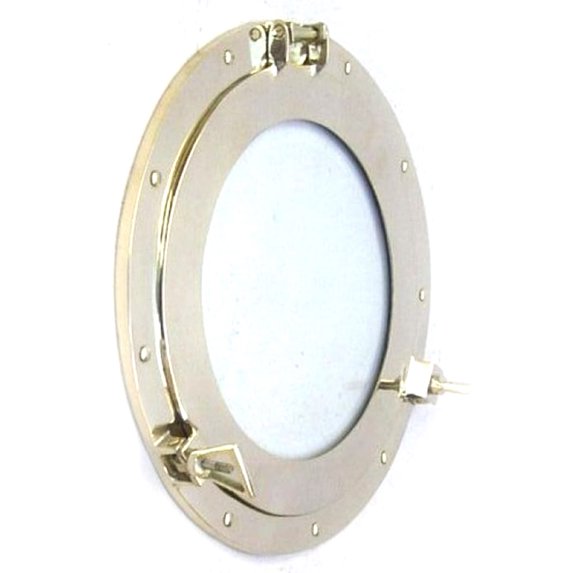 Mirror Finish Brass Porthole with Glass, 15"