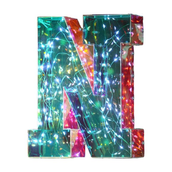 Mirror Finish LED Letter Lights, Iridescent 26 Alphabet Light Up Letters, USB Powered LED Marquee Letters for Birthday Party, Christmas Night, Home, Bar, Graduation, Wedding Decoration (N)