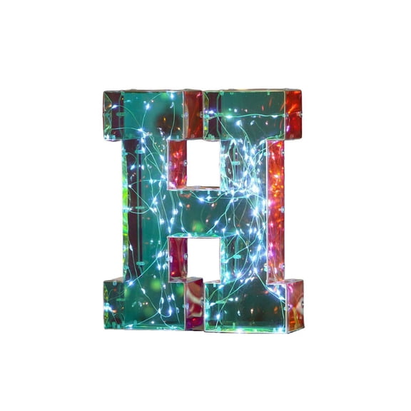 Mirror Finish LED Letter Lights, Iridescent 26 Alphabet Light Up Letters, USB Powered LED Marquee Letters for Birthday Party, Christmas Night, Home, Bar, Graduation, Wedding Decoration (H)