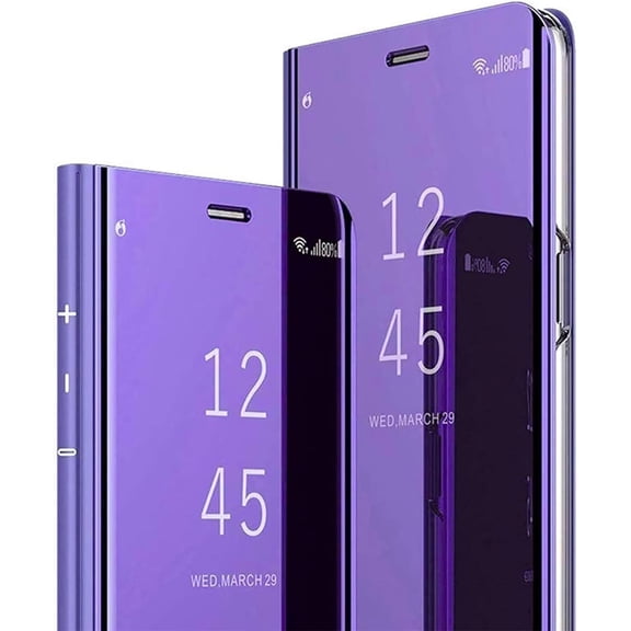 Mirror Flip Case for Xiaomi Redmi 12C Support Wireless Charging, Clear View Window with Kickstand Thin Ultra Phone Case for Xiaomi Redmi 11A/Redmi 12C QH Purple