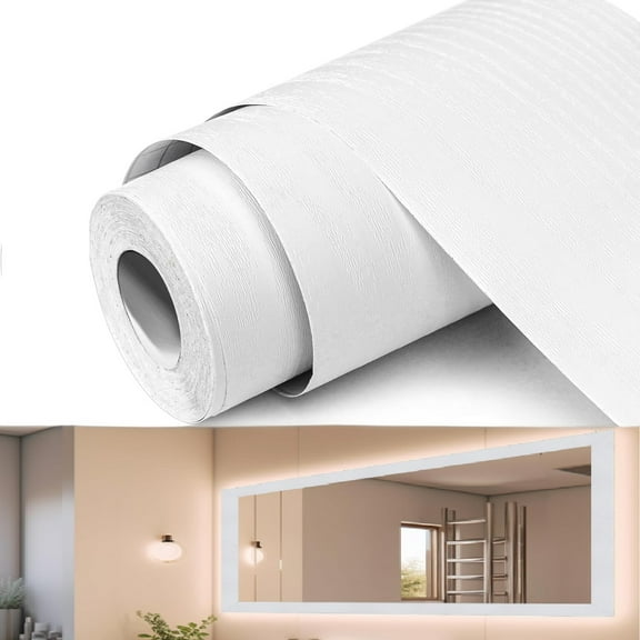 Mirror Frame Border Wood Grain Peel Sticker White for Bathroom Wall (3.94in×11yd)
