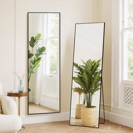 Mirror Full Length, 59"x16" Floor Mirror with Stand, Aluminum Alloy Frame & Shatterproof Glass Full Body Mirror, Standing Hanging or Leaning Against Wall for Bedroom Closet