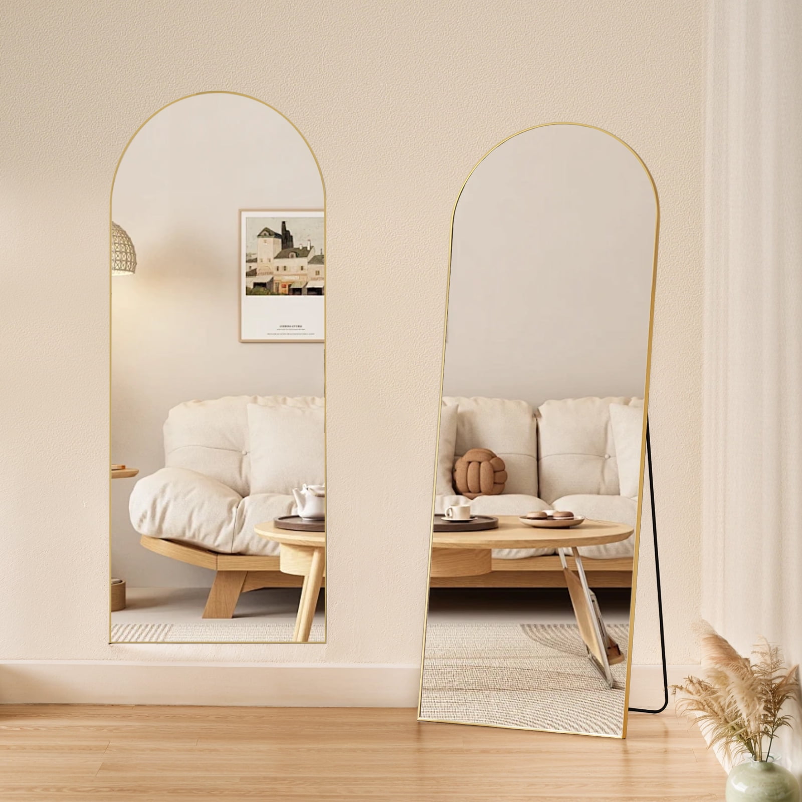 Arched Gold Full-Length Mirror with Aluminum Frame