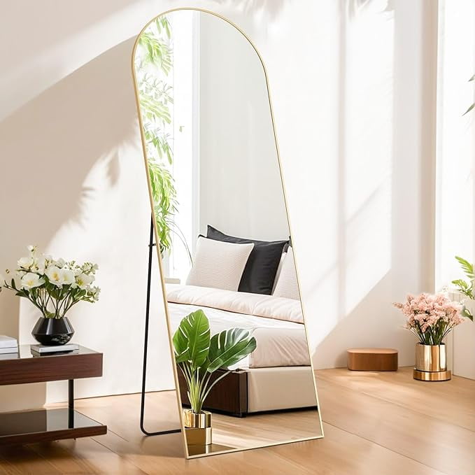 Arched Gold Full-Length Mirror with Aluminum Frame